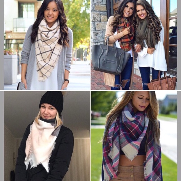 Blanket Scarf Plaid Tartan Tan Red Yellow - Picture 3 of 4